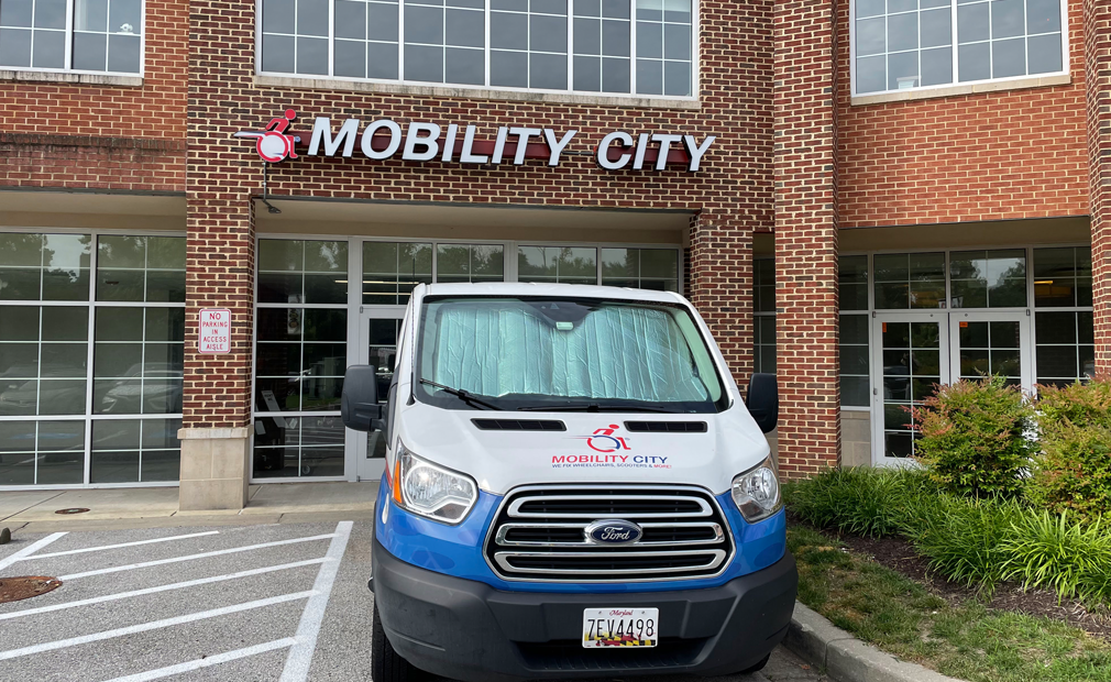 Mobility Equipment Van in front of Showroom